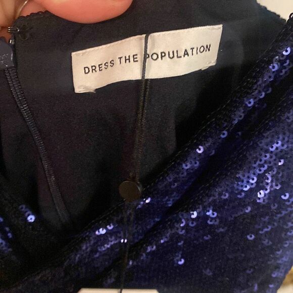 Dress the Population Alida Royal Blue Sequined fringe Mini Dress Sz 0-2 NWT - Picture 4 of 7